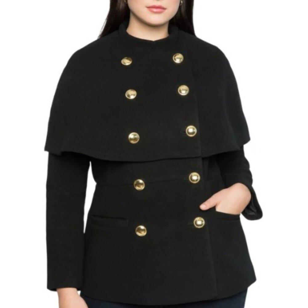 eloquii Peplum Black Cape Coat